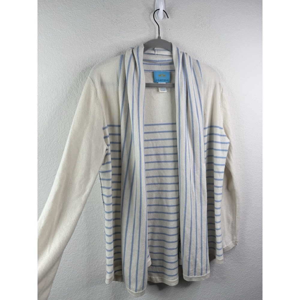 Islefield Silk Cashmere Striped Open Front Cardigan Womens L Quiet Luxury Preppy - Picture 2 of 5